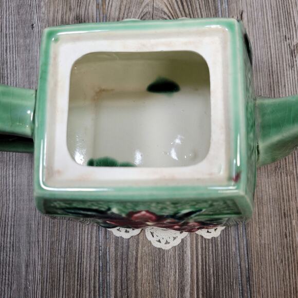 Cottagecore Square Green w Floral Majolica Teapot, Made in Japan - Picture 6 of 7